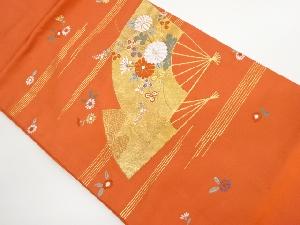 リサイクル　扇に秋草模様織出し名古屋帯